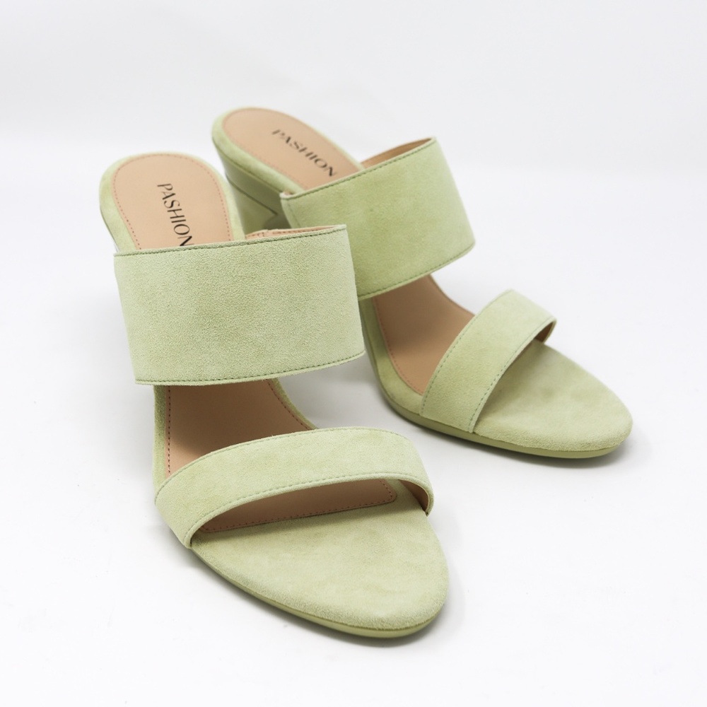 CONVERTIBLE HEEL - Pashion 1.0 The Slide - Suede Sage Block 3 Inch